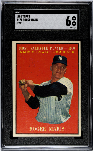 1961 Topps Roger Maris MVP #478 New York Yankees vintage baseball card professionally graded SGC 6 EX-NM.