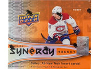 2023-24 Upper Deck Synergy Hockey Hobby Box featuring NHL rookies, numbered parallels, premium inserts, bounty cards and autograph chases.