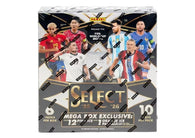2025-26 Panini Select Road to the World Cup Soccer Mega Box featuring international soccer stars, Select parallels, numbered cards and autograph chases.