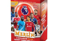 2025-26 Topps Merlin EPL Soccer Value Box factory-sealed featuring Value Box exclusive Merlin Refractors, rookie cards, autograph cards, and Premier League soccer trading cards available at MP Sports Cards in Carver, Massachusetts.