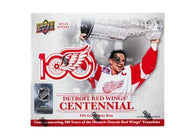 2025-26 Upper Deck Detroit Red Wings Centennial Hockey Box Set factory-sealed featuring Red Wings legends, Hall of Famers, current stars, commemorative inserts, and premium NHL trading cards available at MP Sports Cards in Carver, Massachusetts.