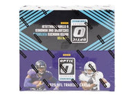 2025 Donruss Optic Football Retail Box featuring Rated Rookie cards, retail-exclusive parallels, Optichrome technology, autograph cards, and premium NFL trading cards.