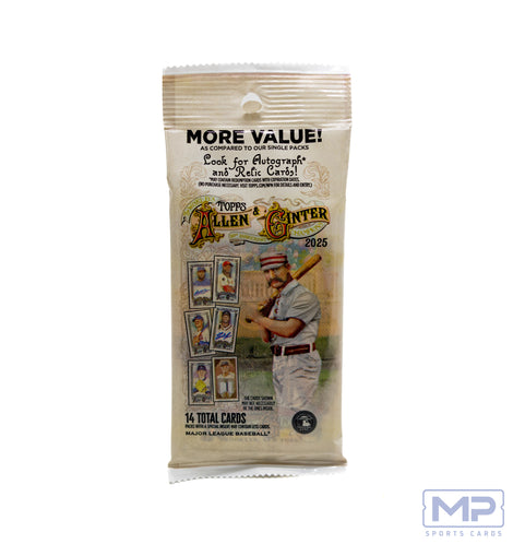 2025 Topps Allen & Ginter Baseball Value Pack featuring MLB rookies and stars, Allen & Ginter mini cards, parallels, inserts and unique collectible cards.