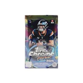 2025 Topps Chrome Cosmic Football Hobby Box factory-sealed featuring Cosmic Refractors, rookie cards, autograph cards, and premium chrome NFL trading cards available at MP Sports Cards in Carver, Massachusetts.