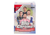 2025 Topps Chrome MLS Soccer Value Box factory-sealed featuring Value Box exclusive Refractors, rookie cards, autograph cards, and premium Major League Soccer trading cards available at MP Sports Cards in Carver, Massachusetts.