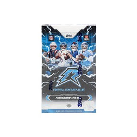 2025 Topps Resurgence Football Hobby Box featuring NFL trading cards, hobby-exclusive parallels, rookie cards, autograph cards, premium inserts, and Topps football collectibles.