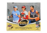 2025 Upper Deck World of Sports Volume 1 Multisport Hobby Box featuring athletes, autographs, memorabilia, parallels and premium sports cards.