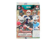 2026 Bowman Football Value Box with 60 trading cards featuring 1st Bowman prospects, NFL rookies, stars, parallels, inserts and autograph chases.