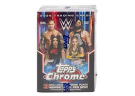 2026 Topps Chrome WWE Wrestling Value Box featuring premium chrome WWE trading cards, retail-exclusive Refractor parallels, rookie cards, autograph cards, WWE Superstars, Legends, and NXT talent.