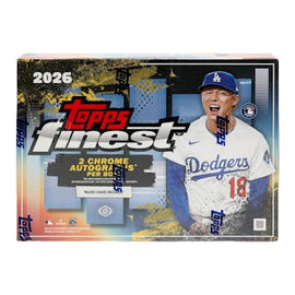 2026 Topps Finest Baseball Hobby Box factory-sealed featuring Finest Refractors, autograph cards, rookie cards, Superfractors, and premium MLB trading cards available at MP Sports Cards in Carver, Massachusetts.