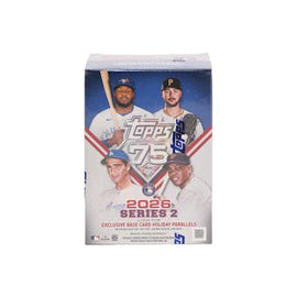 2026 Topps Series 2 Baseball Value Box factory-sealed featuring Value Box exclusive Holiday Base Card Parallels, rookie cards, autograph cards, relic cards, and MLB trading cards available at MP Sports Cards in Carver, Massachusetts.