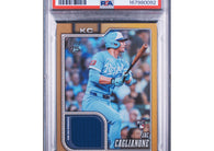 2026 Topps Jac Caglianone #138 Game-Used Relic Gold numbered to 50 Kansas City Royals baseball card graded PSA 9 MINT.