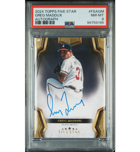2024 Topps Five Star Greg Maddux #FSA-GM Atlanta Braves on-card autograph baseball card professionally graded PSA 8 NM-MT.