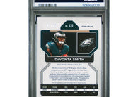 2021 Panini Prizm DeVonta Smith #335 Green Scope rookie autograph numbered to 75 Philadelphia Eagles football card graded PSA 9 MINT.