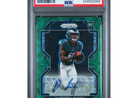 2021 Panini Prizm DeVonta Smith #335 Green Scope rookie autograph numbered to 75 Philadelphia Eagles football card graded PSA 9 MINT.