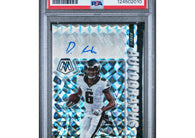 2021 Panini Mosaic DeVonta Smith Rookie Autographs Mosaic #RA-5 Philadelphia Eagles rookie autograph football card graded PSA 9 MINT.