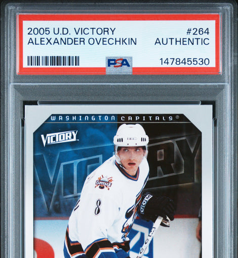 2005-06 Upper Deck Victory Alexander Ovechkin #264 rookie card PSA Authentic Washington Capitals hockey card.