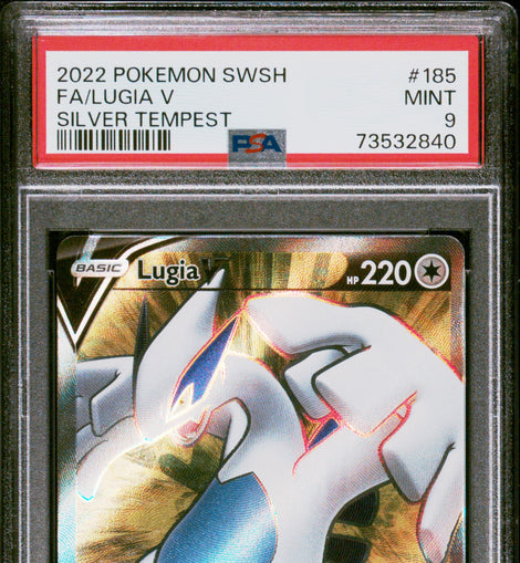 2022 Pokemon Sword and Shield Silver Tempest Lugia V Full Art #185/195 graded PSA 9 MINT Pokemon trading card.