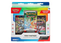 Pokémon First Partner Illustration Collection Series 3 featuring oversized Pokémon illustration cards and official Pokémon Trading Card Game booster packs.