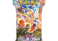 Pokemon Scarlet & Violet Stellar Crown Sleeved Booster Pack featuring Stellar Tera Pokemon ex, Terapagos ex and collectible Pokemon TCG cards.