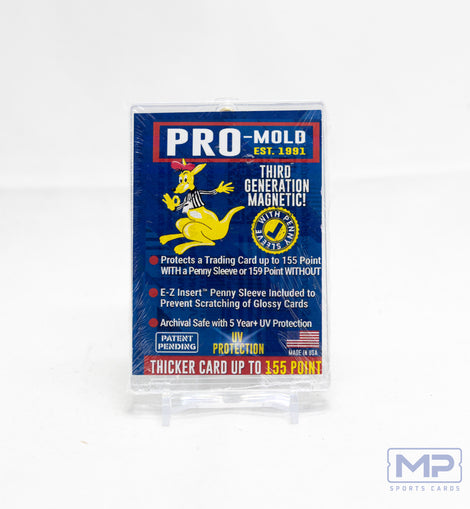 Pro-Mold Third Generation 155pt Magnetic Card Holder with protective sleeve for 155pt memorabilia cards, patch cards, relic cards, thick autograph cards, and premium sports trading cards.
