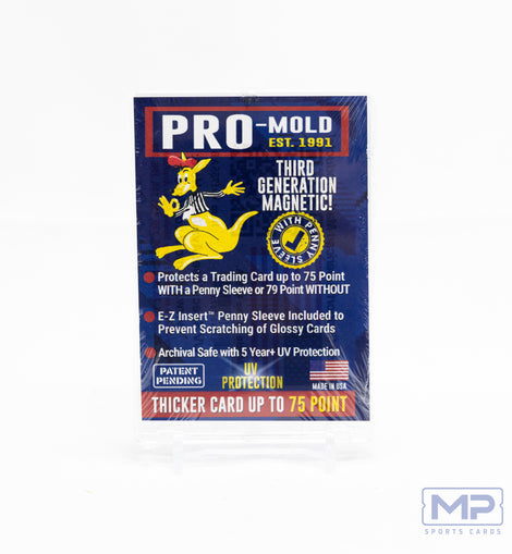 Pro-Mold Third Generation 75pt Magnetic Card Holder with protective sleeve for 75pt patch cards, memorabilia cards, relic cards, thick autograph cards, and premium sports trading cards.
