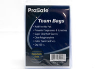 Pro Safe Team Bags 100 Count featuring crystal-clear resealable bags for protecting top loaders, semi-rigid holders, magnetic card holders, graded slabs, and trading card team sets.