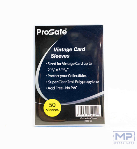 Pro Safe Vintage Card Sleeves 50 count for protecting larger vintage baseball, football, basketball and hockey trading cards.