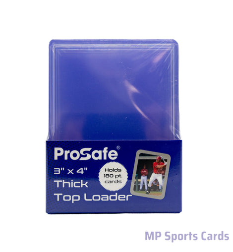 Pro Safe 3 x 4 inch 180pt Thick Toploader 10-count pack for protecting jumbo patch cards, relic cards, memorabilia cards, and thick autograph sports trading cards at MP Sports Cards in Carver, Massachusetts.