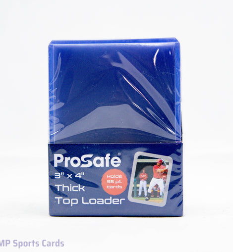 Pro Safe 3 x 4 inch 55pt Thick Toploader 25-count pack for protecting autograph cards, relic cards, patch cards, memorabilia cards, and premium sports trading cards at MP Sports Cards in Carver, Massachusetts.