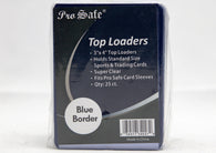Pro Safe Blue Border Top Loaders 25 Count for protecting and organizing standard-size sports cards, Pokémon cards, and other trading card collectibles in premium rigid holders.