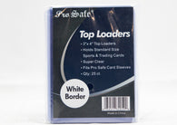 Pro Safe White Border Top Loaders 25 Count for protecting and organizing standard-size sports cards, Pokémon cards, and other trading card collectibles in premium rigid holders.