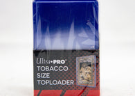 A pack of Ultra Pro Tobacco Size Toploaders, containing 25 pieces, displayed in a clear plastic packaging with red and black accents.
