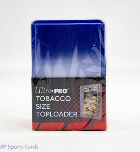 A pack of Ultra Pro Tobacco Size Toploaders, containing 25 pieces, displayed in a clear plastic packaging with red and black accents.