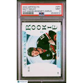 2022 Upper Deck Artifacts Photo Var Emerald Rookie Matt Boldy PSA 9
