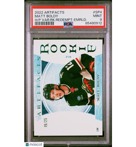 2022 Upper Deck Artifacts Photo Var Emerald Rookie Matt Boldy PSA 9