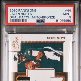2020 Panini One Jalen Hurts #44 Dual Patch Auto-Bronze PSA 9 Eagles!