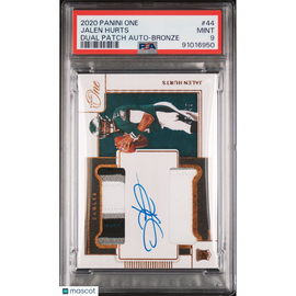 2020 Panini One Jalen Hurts #44 Dual Patch Auto-Bronze PSA 9 Eagles!