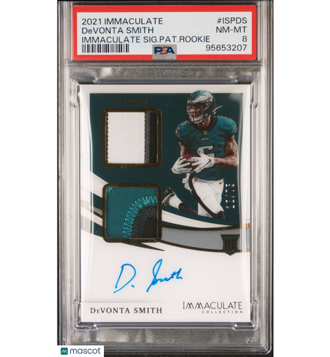 2021 Immaculate Devonta Smith Immac Signature Patch RC #'d /75 PSA 8 Eagles!
