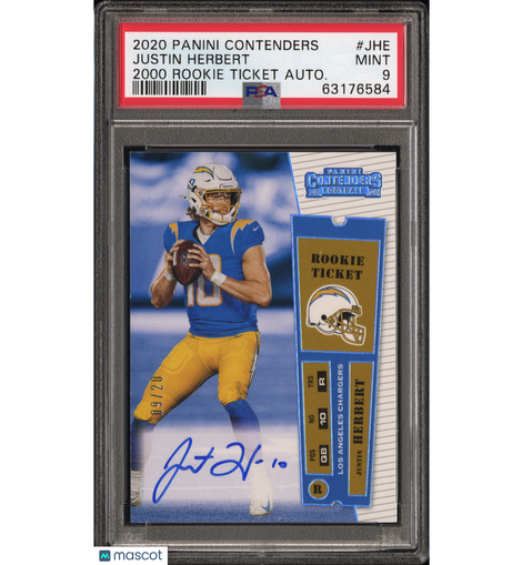 2020 Contenders Justin Herbert #JHE 2000 Rookie Ticket Auto PSA 9 Chargers!