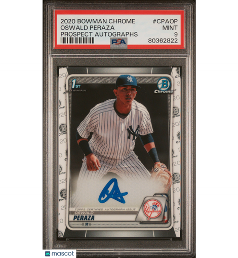 2020 Bowman Chrome Prospect Autographs Oswald Peraza #CPAOP PSA 9