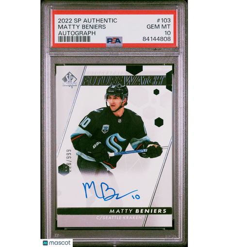 2022 SP Authentic Matty Beniers #103 Autograph PSA 10 Kraken!