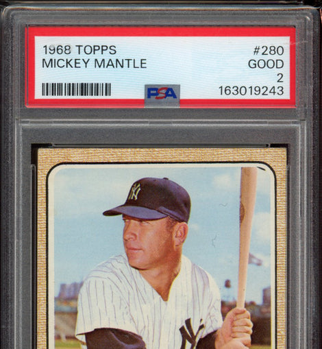 1968 Topps Mickey Mantle #280 New York Yankees vintage baseball card professionally graded PSA 2 GOOD.