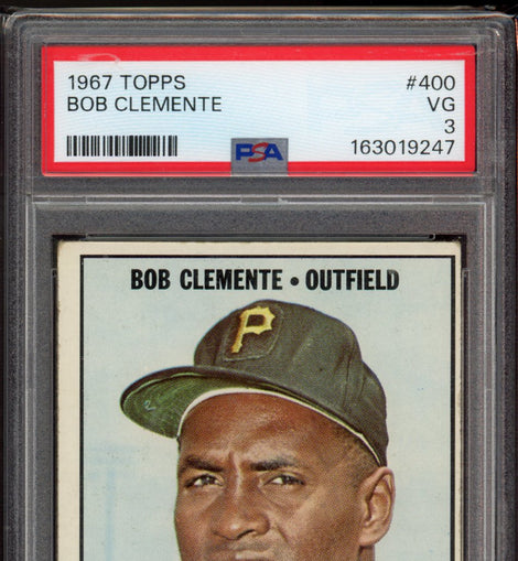 1967 Topps Roberto Clemente #400 Pittsburgh Pirates vintage baseball card professionally graded PSA 3 VG.