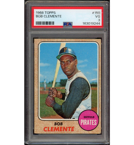 1968 Topps Roberto Clemente #150 Pittsburgh Pirates vintage baseball card professionally graded PSA 3 VG.