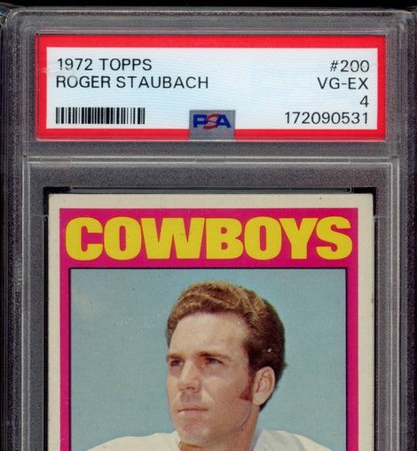1972 Topps Roger Staubach #200 Dallas Cowboys vintage football card professionally graded PSA 4 VG-EX.