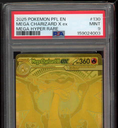 2025 Pokemon Mega Evolution Mega Charizard X ex #130 Mega Hyper Rare PSA 9